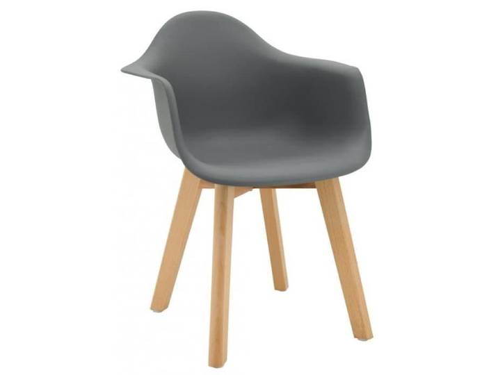 Fauteuil enfant scandinave gris - Pieds en bois - Polypro - Hêtre