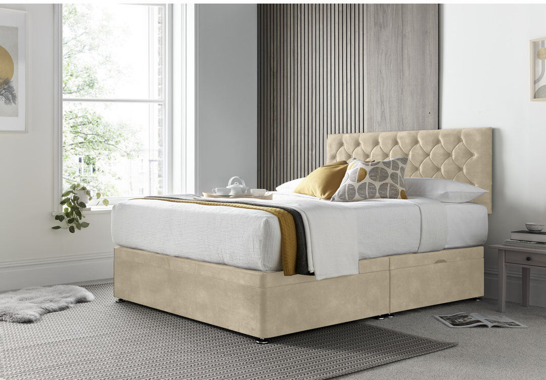 Lark Manor Florida Naple Divan Ottoman with Headboard on Struts Beige Double (4'6)