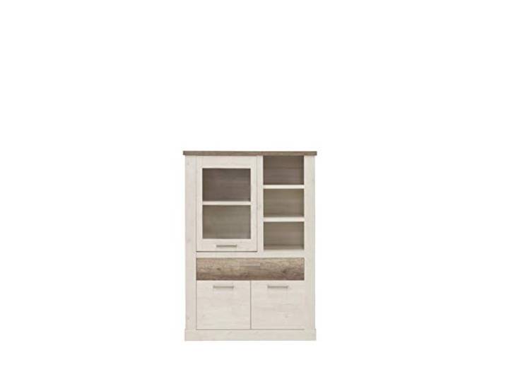 FORTE DURO Highboardvitrine mit 2 Türen, 1 Glastür und 1 Schublade, Holzwerkstoff, Pnie Weiß /Antikeiche, 109,8 x 160,3 x 41,3 cm