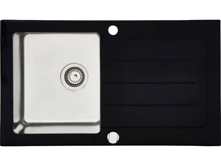 Einbauspüle RESPEKTA New York , schwarz, B:86cm T:50cm, Glas, Küchenspülen, Einbauspüle, beidseitig einbaubar