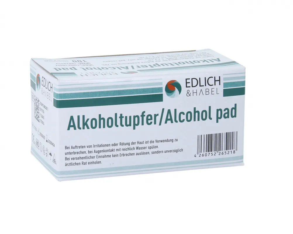 Edlich & Habel SE Innovate GmbH Alkoholtupfer, 3 x 3 cm, einzeln verpackt, zur Reinigung der Haut(100 Stück) EDHA10657