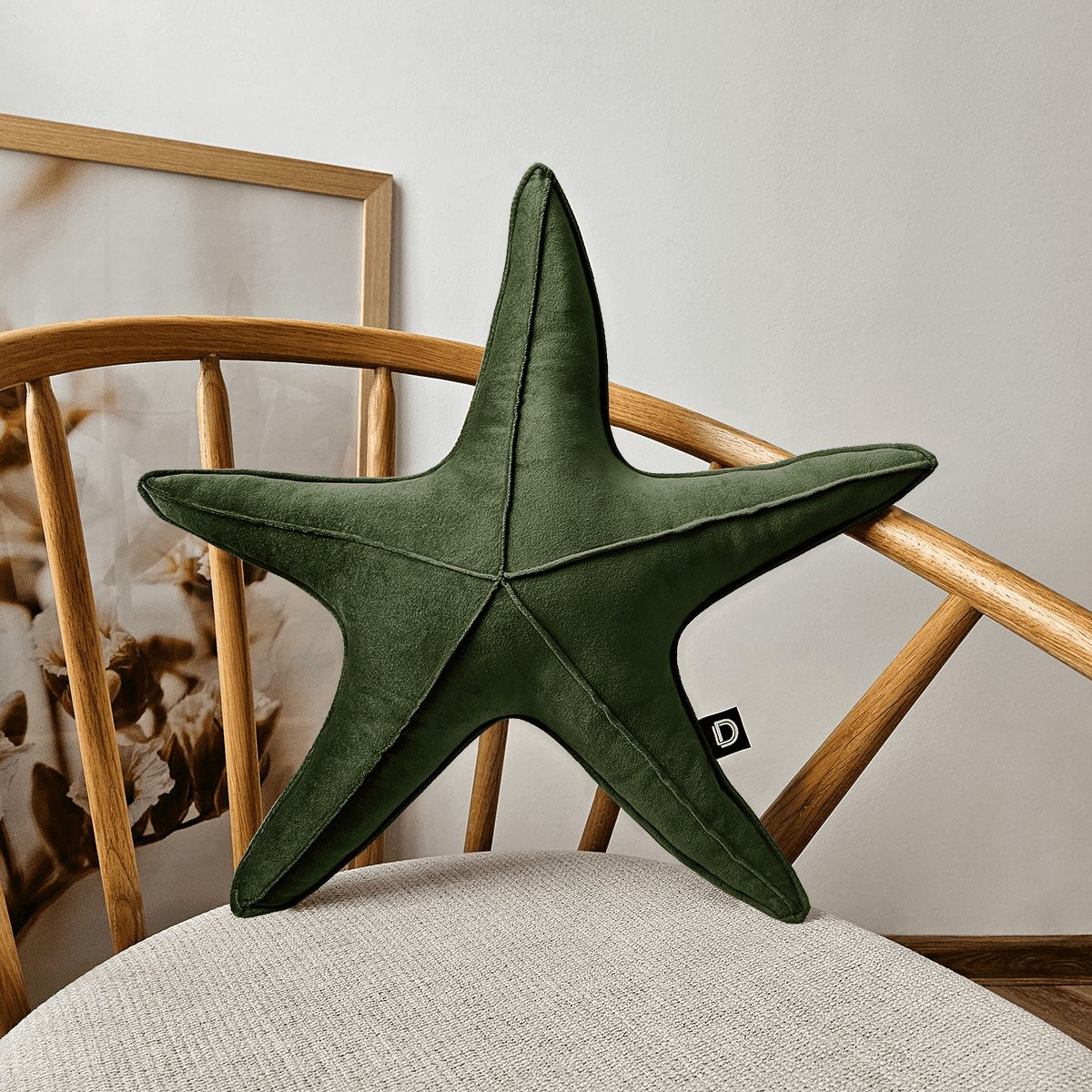 Decordruk VELVET Sierkussen - Olijfkleurig - Grote Stervorm