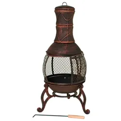 DELUKE Terrassenofen NIL Gusseisen Dunkelbraun 90x50x50cm Feuerstelle Feuerkorb Garten Terrasse Holz Ofen Kamin Outdoor