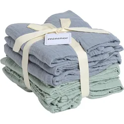 Mininor, Pucktuch + Nuscheli, Global - Organic Muslin Cloth - 6pcs Grey seal/Willow Green (10263) (70 x 70 cm)