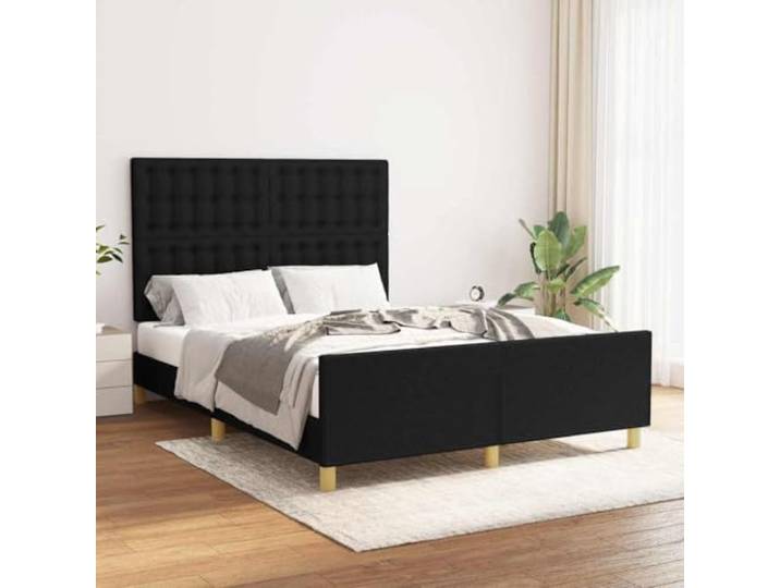 Atmungsaktiver Stoff höhenverstellbares Kopfteil Stützbeine Sperrholzlatten Bettgestell ohne Matratze Schwarz 140x190 cm Stoff mit Verstellbarem Kopfteil und Stabilen Beinen, Polsterbettgestell mit