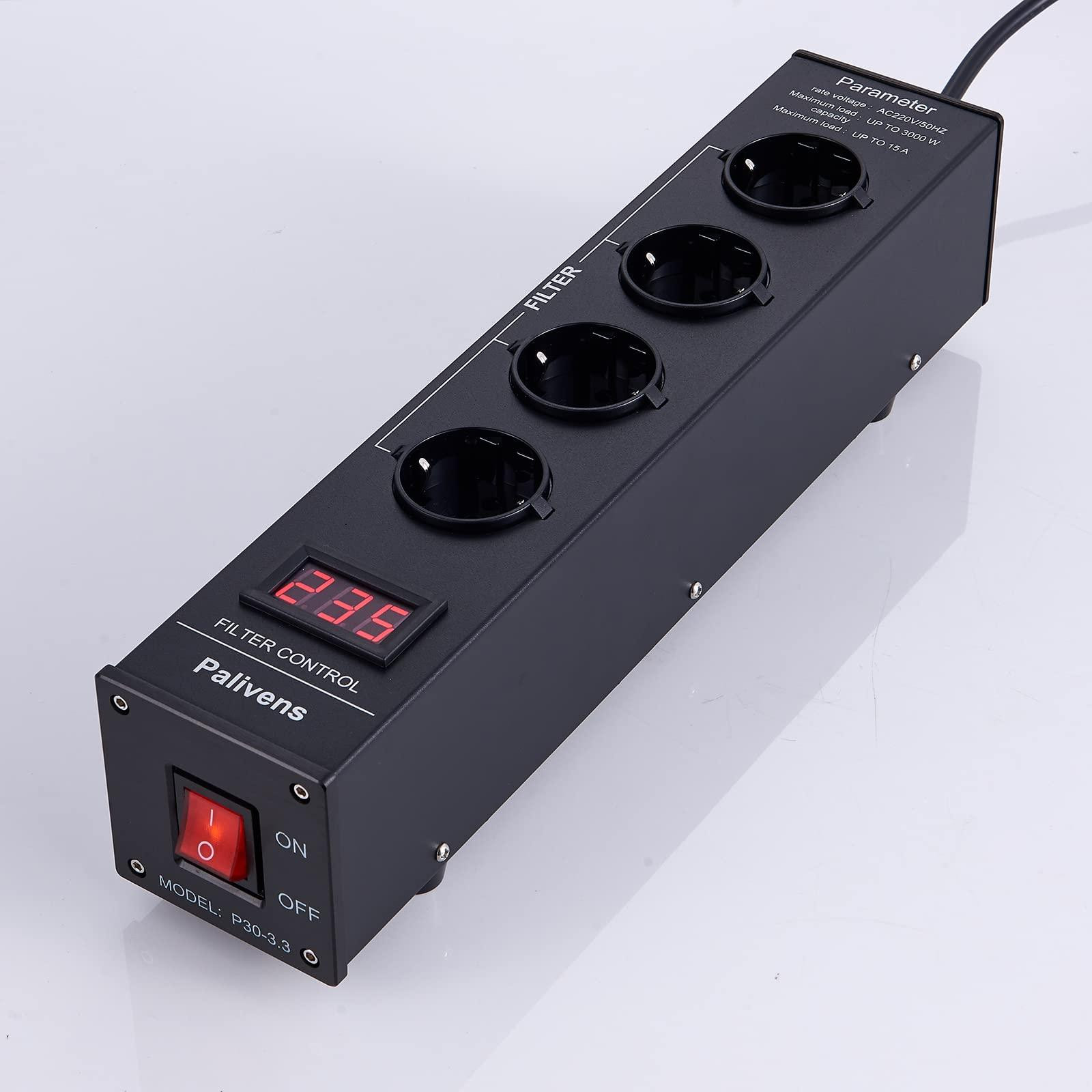 Selius HiFi Netfilter 4-voudige ontstoringsfilter met LCD-display en overspanningsbeveiliging