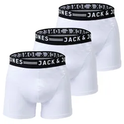 JACK&JONES Herren Boxer Shorts, 3er Pack - SENSE TRUNKS, Baumwoll-Stretch Weiß / M