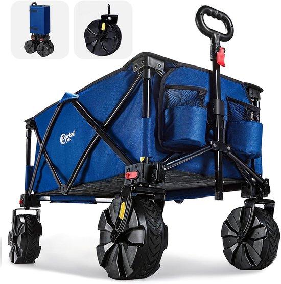 Faltbarer Strandwagen - Blau - 90 x 50 x 30 cm - Robuster Wagen mit Allradreifen - Ideal für Camping und Festivals