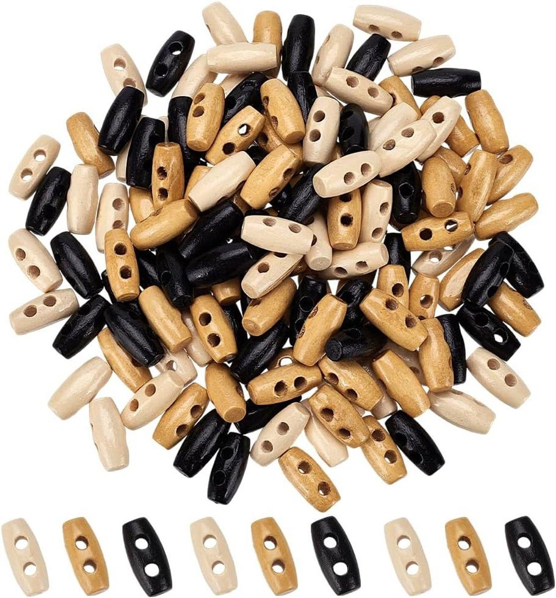 Mini Houten Knopen Olijfvorm - 16 mm - 3 Kleuren Assortiment