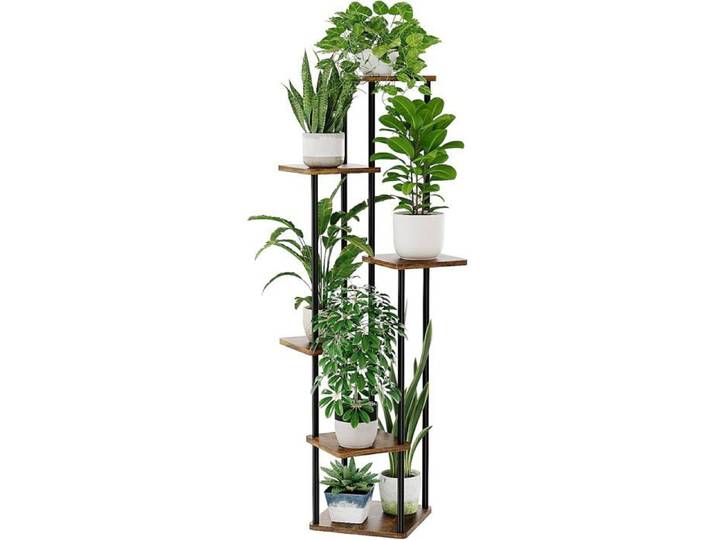 Présentoir à plantes 6 niveaux en métal marron - étagère verticale intérieure en fer et MDF