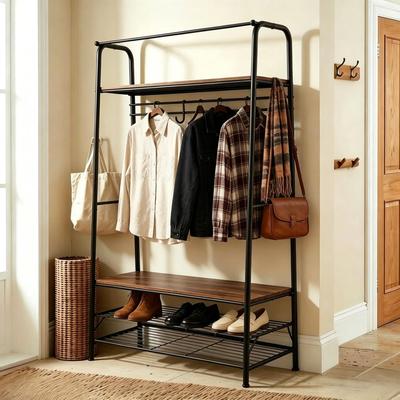 Garvee Hall Tree with Bench and Shoe Storage, 4-in-1 Entryway Coat Rack,4-In-1 Entryway Organizer   Hanging Rod