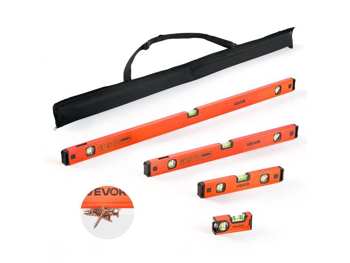 Vevor Niveau A Bulle Magnetique Lot De 4\, 120\, 300\, 600 Et 1000 Mm\, Niveau Torpedo En Alliage Dealuminium Pour Construction Et Renovation\, Avec 3 Fioles Vertes\, Trou De Suspension Et Structure Caisson
