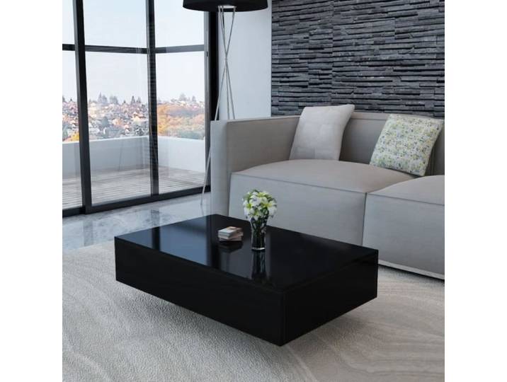 Table basse - Haute brillance - Noir - Rectangulaire - Design - Meuble de salon