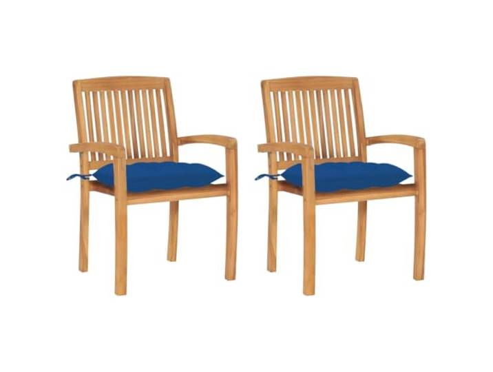 KUTYWEXFM Gartenstühle 2er Set Stapelbar Teakholz Stuhl mit Kissen Wetterfeste Sitzgruppe fuer Terrasse und Balkon mit weich gepolsterten Auflagen und platzsparender Stapelfunktion.