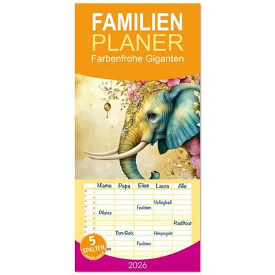 Familienplaner 2026 - Farbenfrohe Giganten mit 5 Spalten (Wandkalender, 21 x 45 cm) CALVENDO