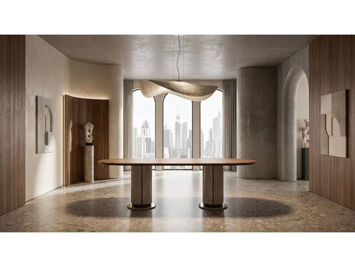 Xlmoebel Esstisch Moderner Esstisch mit beiger Holzplatte und Designerfuß, Made in Europa