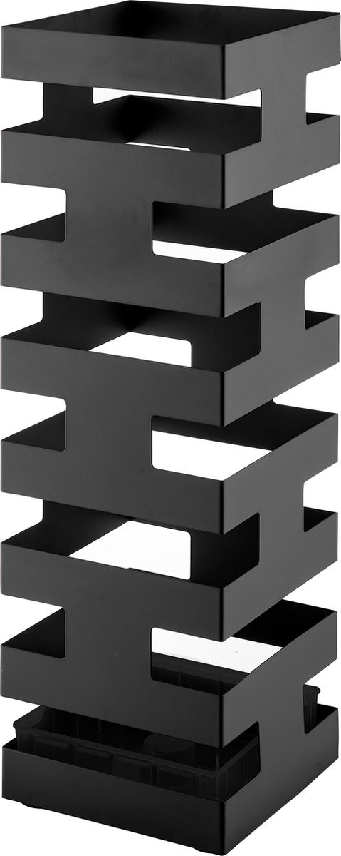 ACAZA Paraplubak Zwart met Geometrisch Motief - Vierkante Parapluhouder van Metaal - Hoogte: 49 cm
