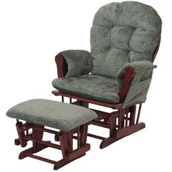 Mendler Relaxsessel HWC-C76, Schaukelstuhl Schwingstuhl mit Hocker Stoff Chenille (465g/m2) Öko-Tex ~ grün, Gestell dunkel