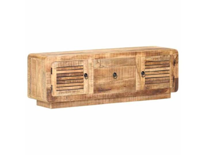 Foknhdi TV-Schrank Raues Mangoholz Lowboard 120x30x40 cm Rustikales Fernsehboard aus Massivholz mit Schublade und Fächern für Ihr Wohnzimmer, fertig montiert geliefert.