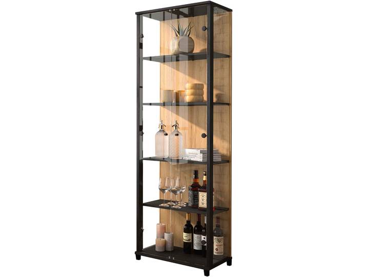 Vitrine FIF MÖBEL OPTIMA , schwarz (schwarz, wildeiche), B:57,5cm H:172cm T:32cm, Holzwerkstoff, Sicherheitsglas ESG, Schränke, Vitrine, Standvitrine, Vitrinenschrank, Glasvitrine, Sammlervitrine