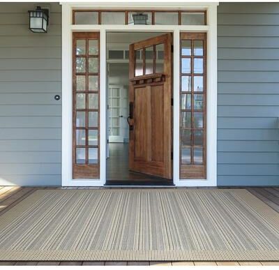 Dream Decor Rugs Samantha Stripes Tan Indoor Outdoor Area Rug