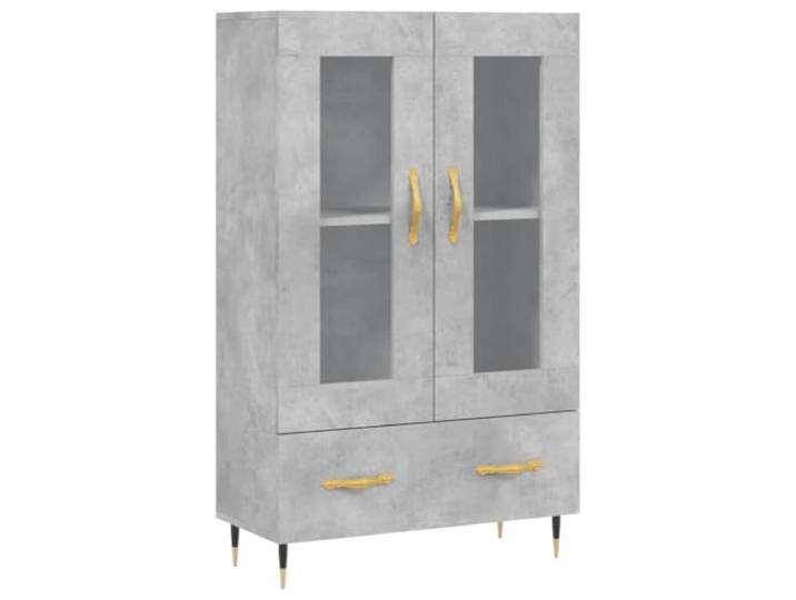 Roanoer Highboard Betongrau 69,5x31x115 cm Kommode mit Glastüren Schlanker Schrank mit Glastüren und Metallbeinen für Wohnzimmer, Flur oder Büro, schützt Dekoration stilvoll vor Staub.