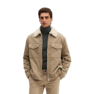 Cordjacke MARC O'POLO, Herren, Gr. M, beige (charleston gray), Cord, Obermaterial: 100% Baumwolle, regular fit normal, Jacken, regular mit flauschigem Teddyfellfutter