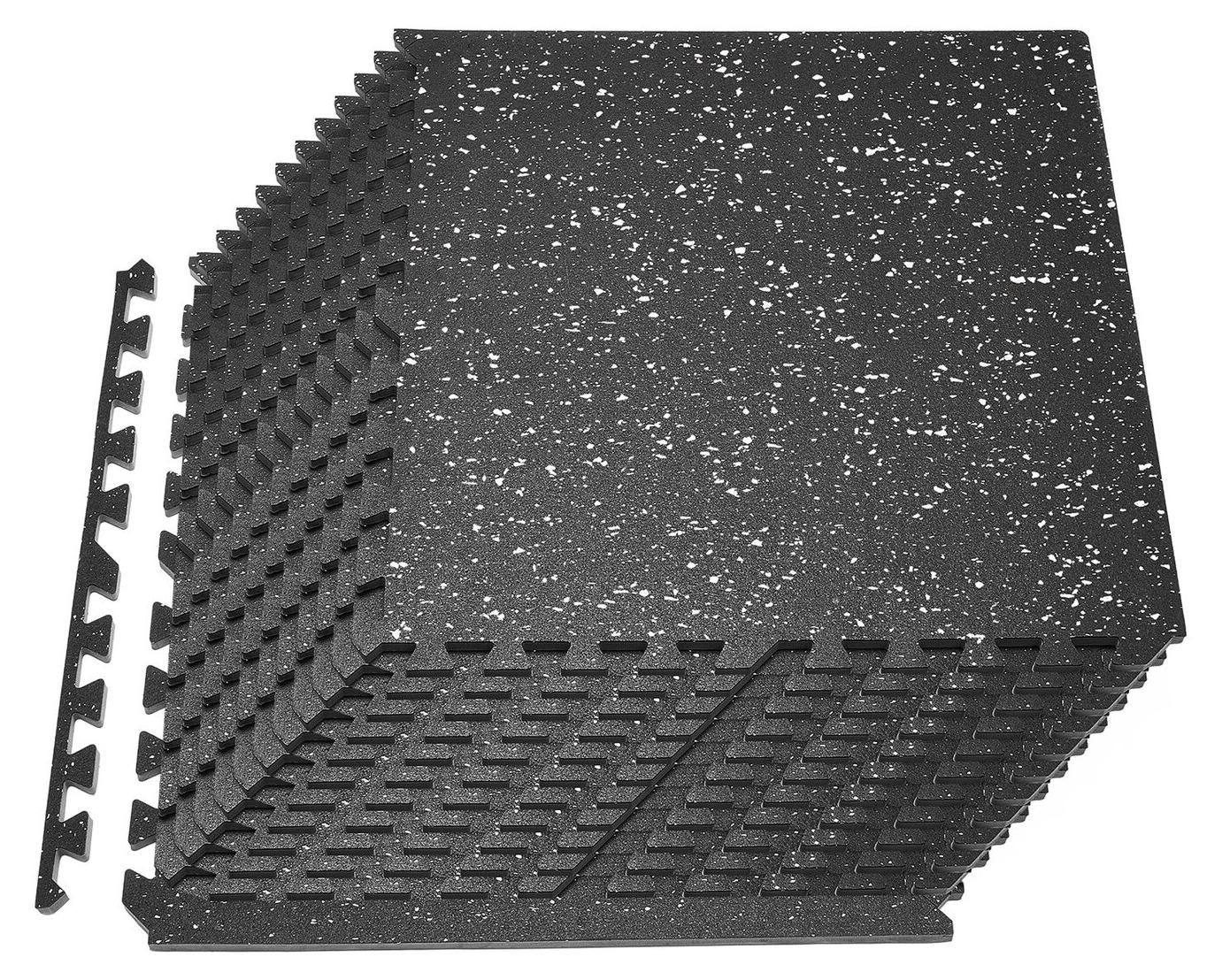 Puzzle-Trainingsmatte, 24-teiliges Fitnessmatten-Set, 610 x 610 x 14 mm, hochdichte EVA-Schaumstoffmatten, ineinandergreifende weiche Gummifliesen, schützende Bodenpolsterung mit weißen Punkten für das Heim-Fitnessstudio oder Büro