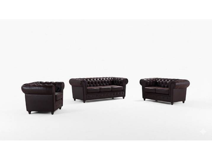 JVmoebel Chesterfield-Sofa Design Chesterfield 3+2+1 Sofagarnitur Leder Sitz Couch Sofa Sofort, Made in Europa