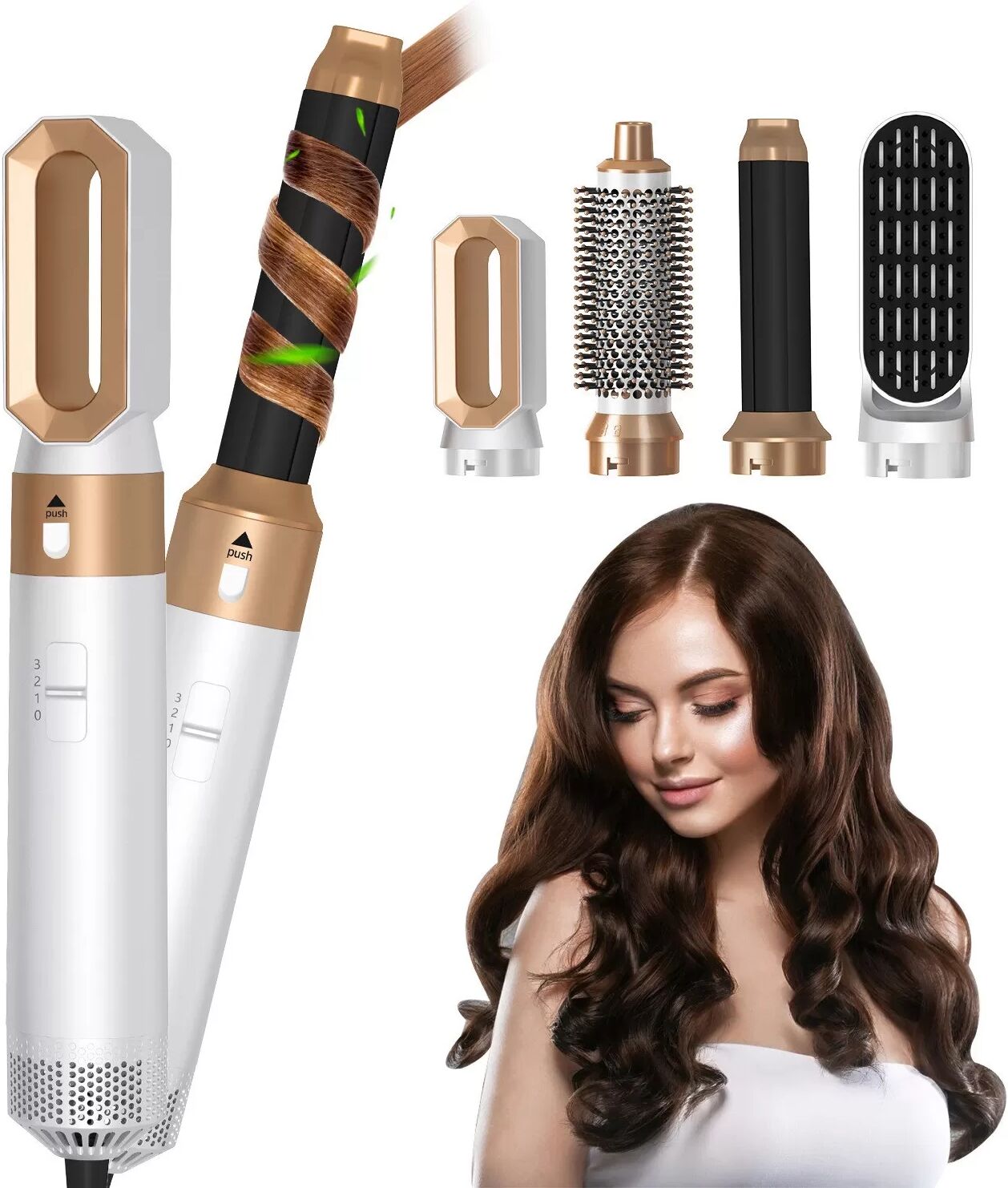 INF 5-in-1 Heißluftbürste: Multifunktionaler Haarstyler, Weißgold, EU-Stecker