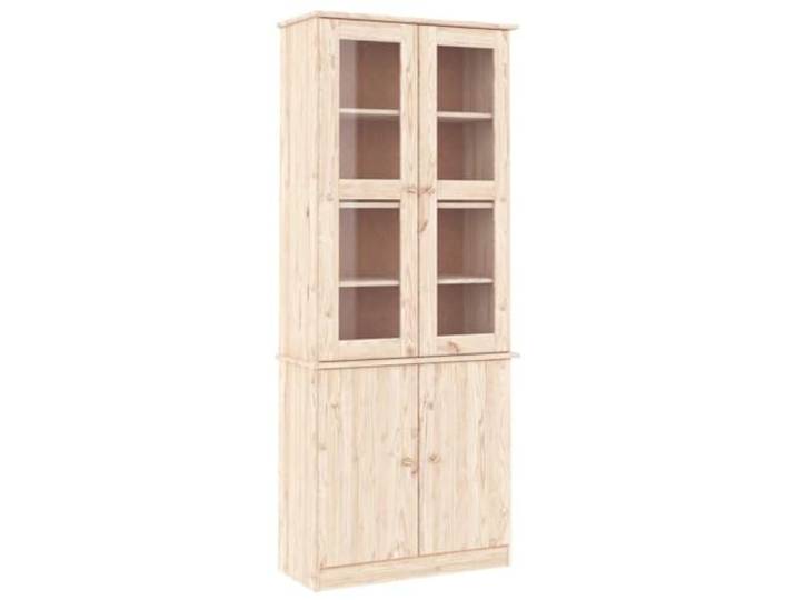 GHVBNMF Vitrinenschrank ALTA Massivholz Kiefer Standvitrine 77x35x186,5 cm Rustikale Holzvitrine aus Kiefernholz mit Glastüren für Wohnzimmer und Essbereich zur geordneten Aufbewahrung.