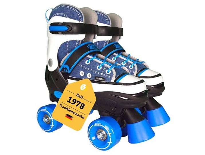 Best Sporting Rollschuhe Kinder I Rollschuhe größenverstellbar 36-39 I robuste Inliner für Kinder mit Bremse I Jeans - blau - weiß I Rollerskates Schuhe Kinder I Inliner mit 4 Rollen