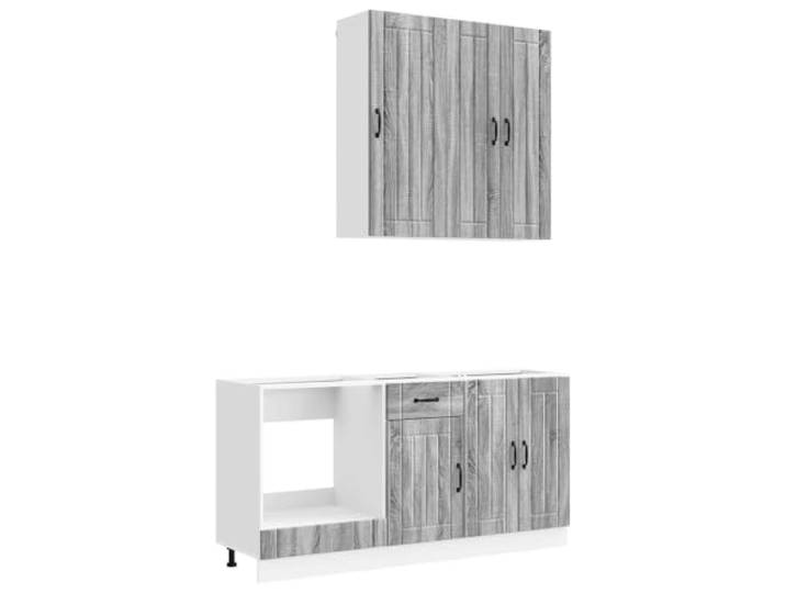 Favemtsl Küchenzeile Lucca 5-teilig Grau Sonoma aus Holzwerkstoff Moderne Einbauküche mit Schränken, Geschirrspülerblende und höhenverstellbaren Füßen für flexible Kücheneinrichtung.