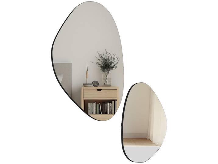 ComfortXL Wandspiegel 2er-Set De-14361 unregelmäßige Kieselsteinform Schwarz, Glas, 70x2.5x46 cm, Spiegel, Wandspiegel