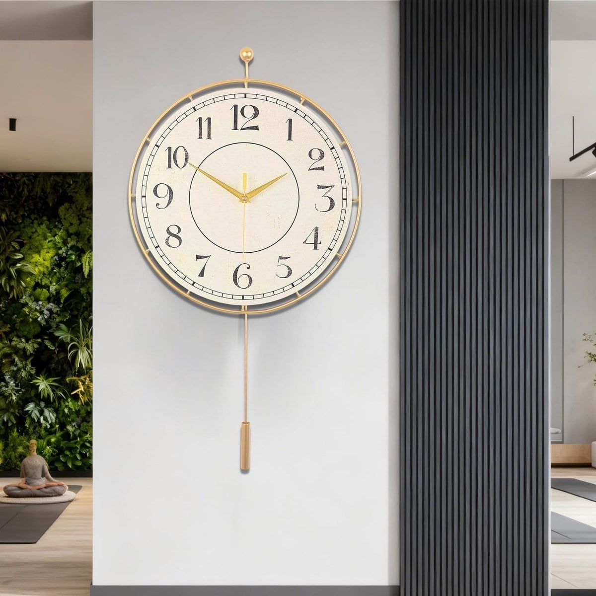 Omgoods Decoratieve Moderne Wandklok met Pendule - Analoge Stille Wandklok voor Woonkamer en Keuken