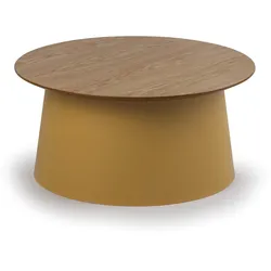 Kunstoff-Couchtisch SETA mit Holzplatte, Durchmesser 69 cm, Eiche/ockergelb