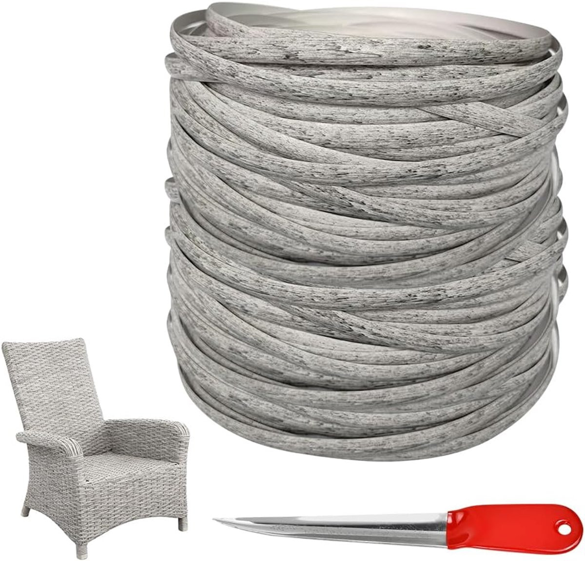 Grijs synthetisch rotan reparatiemateriaal voor tuinmeubelen zoals banken, stoelen en tafels