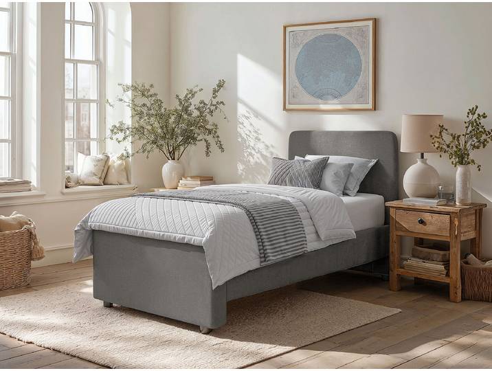 Lit rembourré 90 x 200cm Tissu Gris