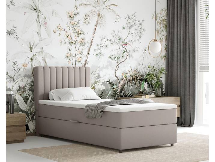 Boxspringbett 90x200 EVEREST, mit Topper, mit Bettkästen, Einzelbett, Dunkelbeige, Panda Möbel