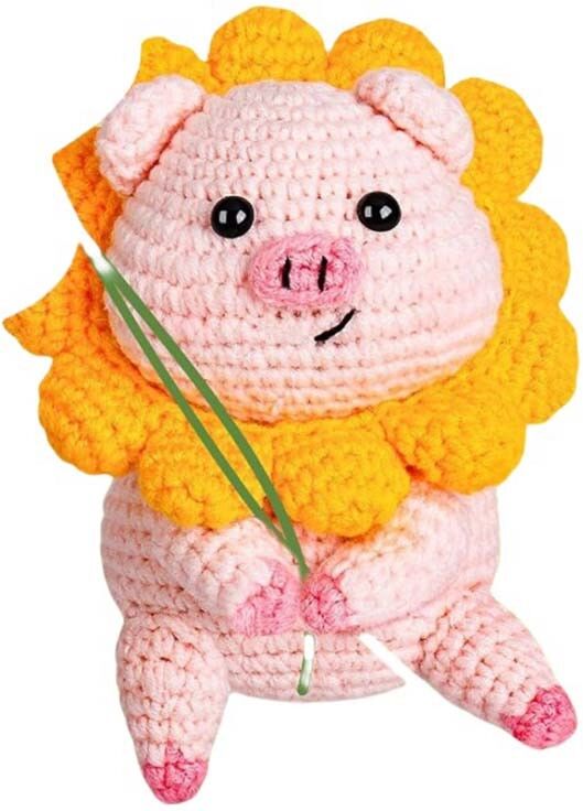 INF DIY Häkelset Sonnenblumen-Schwein, Handgefertigtes Tier-Puppen-Set
