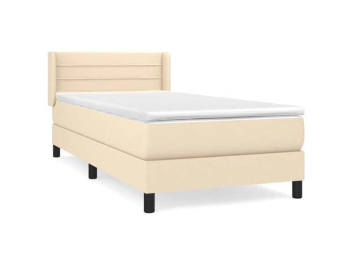 Makastle Boxspringbett mit Matratze Creme 90x200 cm Stoff Höhenverstellbares Kopfteil