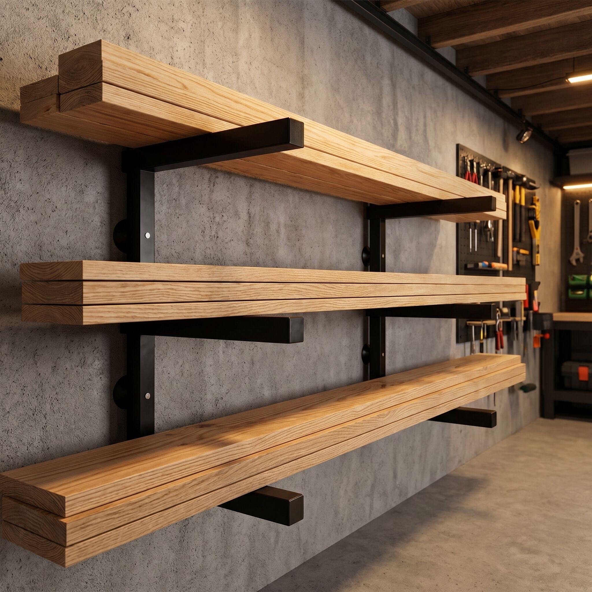 B2B Partner Wandregal für Holz und Langmaterial, 3 Ebenen, 350 × 410 mm (1 Paar)