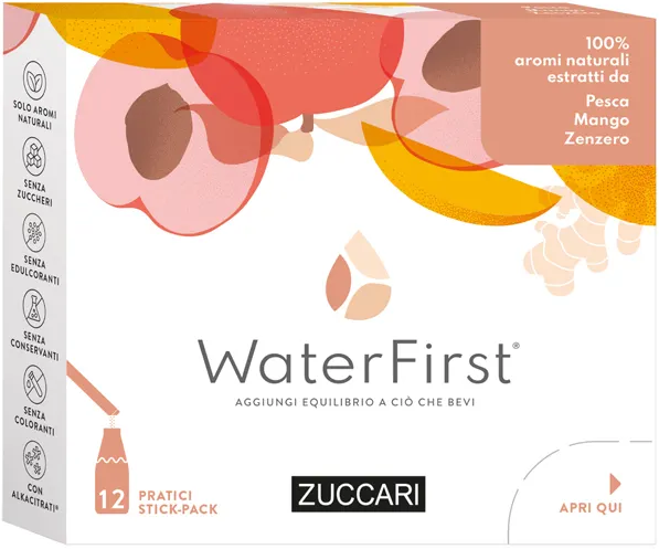 ZUCCARI Srl Zuccari WaterFirst Pesca Mango Zenzero 12 Stick - Integratore Bevanda Naturale