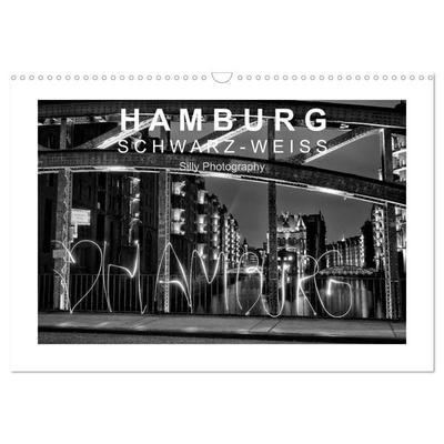 Hamburg in schwarz-weiß (Wandkalender 2027 DIN A3 quer), CALVENDO Monatskalender