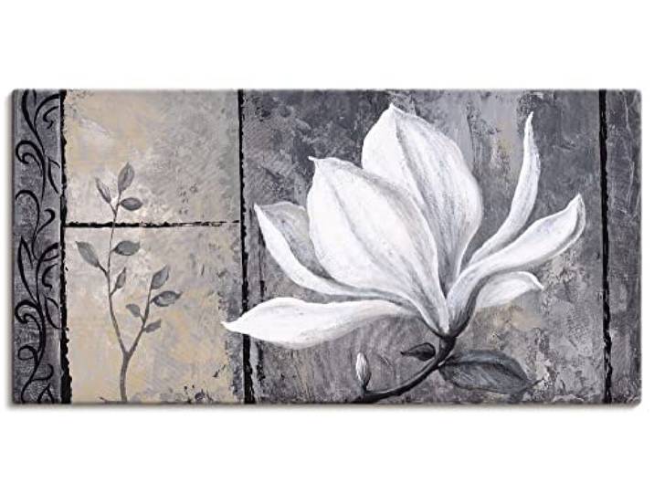 ARTLAND Wanddeko Leinwand Bilder Wandbild 150 x 75 cm Botanik Blumen Magnolie Malerei Schwarz Weiß A3GE Klassische Magnolie