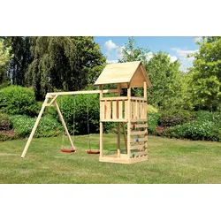 Akubi Kinderspielturm Lotti inkl. Doppelschaukel und Kletterwand naturbelassen