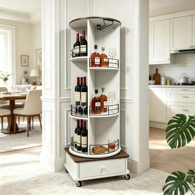 Kodotan sofa "53""360°Rotating Wine Tower, Retro White Corner wine Cabinet with 2 Glass Holders, Lockable Front Wheels & Waterproof Top"