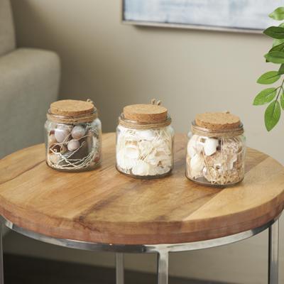ARCILLA ELEMENTAL Clear Glass Decorative Orbs & Vase Filler with Seashells and Jute Rope Accents (Set of 3)