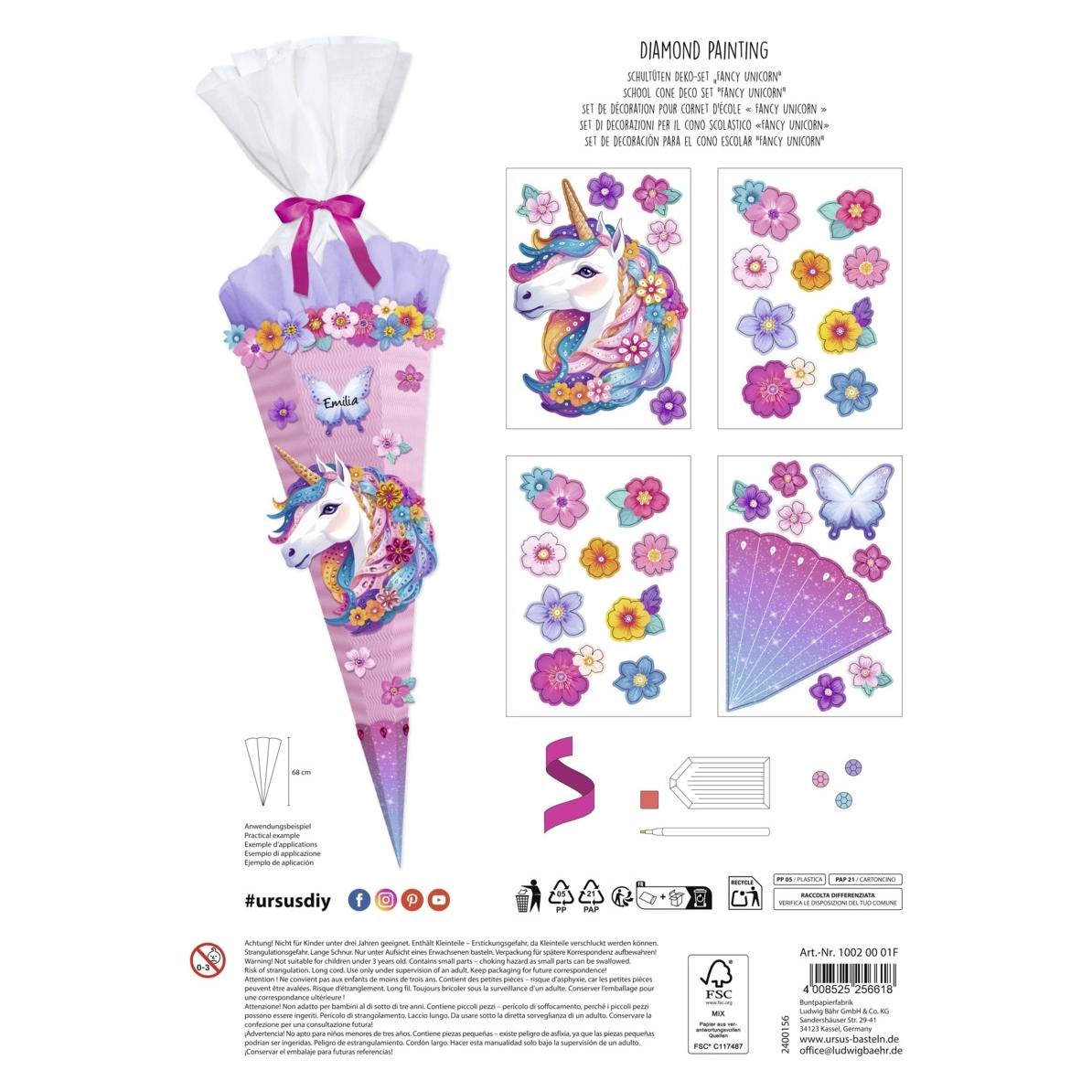 Ursus Diamond Painting Schultüten Deko-Set Fancy Unicorn 68cm (68 cm, 1x) (74674878)