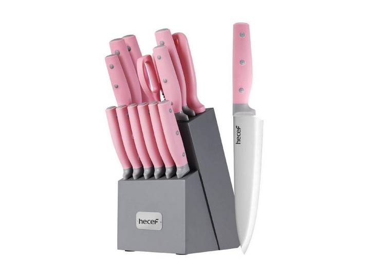LuxusKollektion Messerblock Messerblock-Set 14-TLG Rosa mit Holzblock